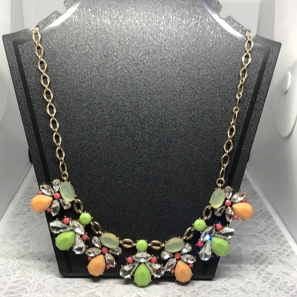 Loft bejeweled vibrant colorful statement necklace dressy costume jewelry. - Picture 3 of 5